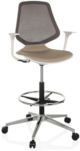 hjh OFFICE Ergonomischer Arbeitsstuhl TOP Work Style Atmungsaktive Rückenlehne, Counterstuhl mit Armlehnen und Ring-Fußstütze, Beige