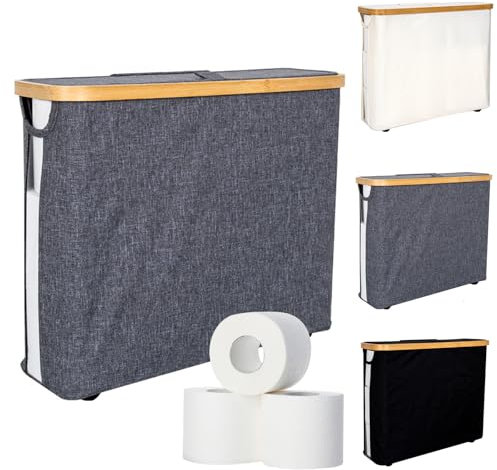 Toilettenpapier Aufbewahrungskorb, Klopapier Aufbewahrung Box aus Bambus, Faltbarer Badezimmer Organizer,Badezimmer Organizer WC Papier Aufbewahrung für 12-16 WC Rollen(Grau)