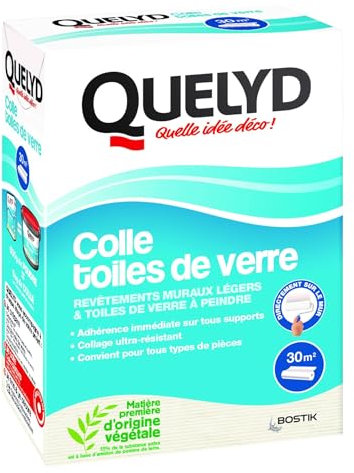 Quelyd – Pegamento de lona de vidrio concentrado – pegamento de fibra de vidrio en polvo listo para diluir – todos los soportes de pared – todas las habitaciones, incluyendo cocinas y baños – Sin