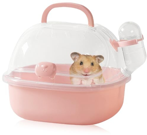 Cage de transport pour hamster avec bouteille d'eau, 20 x 18 x 19 cm, boîte de transport portable pour petits animaux, cage de transport avec fentes d'aération, cage de transport pour gerbilles