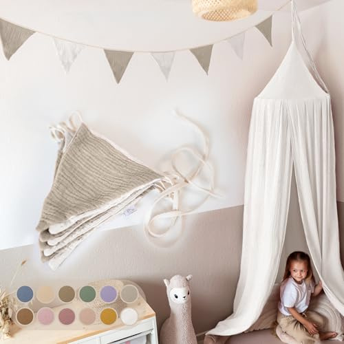 LILIMAUS Wimpelkette Stoff [in 12 Farben] Wimpelkette Kinderzimmer - 100% Baumwolle Handmade Girlande Stoff - Wimpelkette Musselin - Hausbett Deko Mädchen & Jungen - Girlande für Babyzimmer