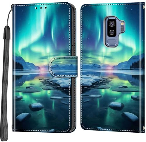 Handyhülle für Samsung Galaxy S9 Plus Hülle, Magnetische Flip Stoßfeste Schutzhülle mit Standfunktion Kartenfächern Klapphülle Handytasche Schneeberg
