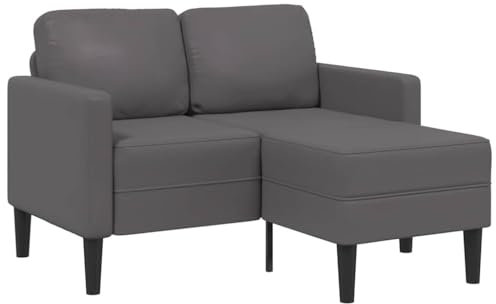 vidaXL 2-Sitzer-Sofa mit Chaiselongue L-Form Grau 125 cm Kunstleder, 2-Sitzer-Sofa für Schlafzimmer, Zweisitzer-Couch, 2-Sitzer-Sofa L-Form