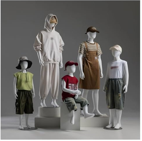 Zfmnoyev Stehender Schaufensterpuppen-Torso Für Kinder, Ständer Für Ganzkörper-Schneiderpuppen, Ständer Für Plastikpuppen Mit Glassockel, Perfekt Für Bekleidungsgeschäfte, Boutiquen(150 cm)