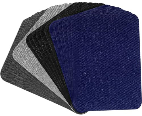 Wanmu 24Pcs Iron on Patches, 4 × 3 Fabric Iron on Repair Patch, Strongest Glue Denim Decorating Kit for Jeans Clothing Inside and Outside Repair (Dark Grey, Light Grey, Blue, Black)