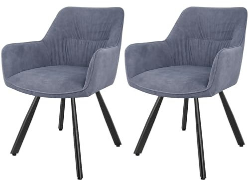 LEWE Esszimmerstühle 2er Set Drehbar, 180° Drehstuhl, Ergonomisch Polsterstuhl, Küchenstühle mit Armlehne, Metallbeine, Kurzflor-Stoff für Esszimmer Wohnzimmer Schlafzimmer, Grau
