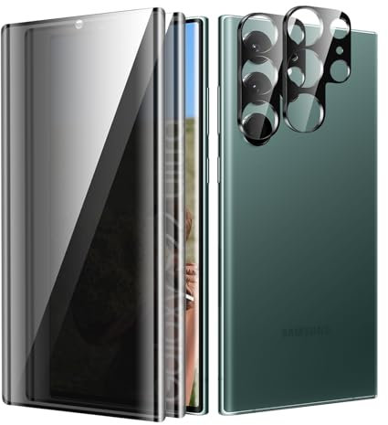 TECHO Privacy Displayschutzfolie für Samsung Galaxy S22 Ultra, Anti-Spionage-Displayschutzfolie, [Blasenfrei], [hüllenfreundlich] [Anti-Kratzer] Privatsphäre Panzerglasfolie, 2+2 Pack