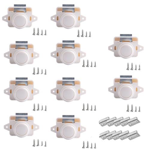 TOOSOAR 10 Pièces Verrous à Bouton-Poussoir,14-16 mm Serrure de Meuble,pour Camping-Cars, Yachts, Bateaux, RV Camping Armoire, Caravane (Beige)