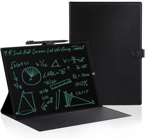 Tablette d'écriture LCD pour adultes : 9,5 avec étui en cuir réutilisable et effaçable
