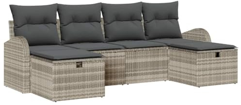 vidaXL Gartensofa-Set mit Kissen 6 pcs Hellgrau Poly-Rattan, Garten- und Terrassen-Sofaset, modular, leicht, robust, UV-beständig, Flexible Sitze, mit Stauraum