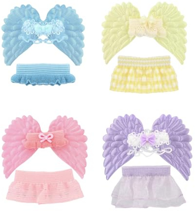Sinbana 4uds 7cm Ropa de Muñeca, 4 Colores Juego de Ropa Muñeca Estilo Alas Que Incluye Top y Falda Adecuada para Vestir y Decorar Juguetes Bricolaje (Estilo ala)