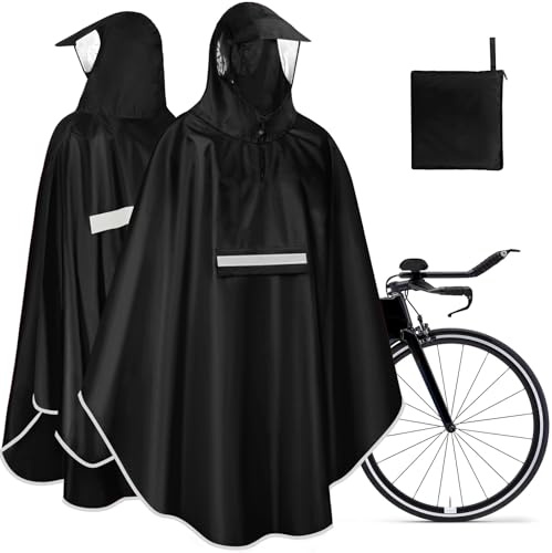 NEWIROVE Poncho Lluvia Bicicleta Plegable Chubasquero Ciclismo Ligeras Poncho Impermeable Hombre Y Mujer Capa Bicicleta Lluvia Con Reflector Chubasquero Poncho, Negro