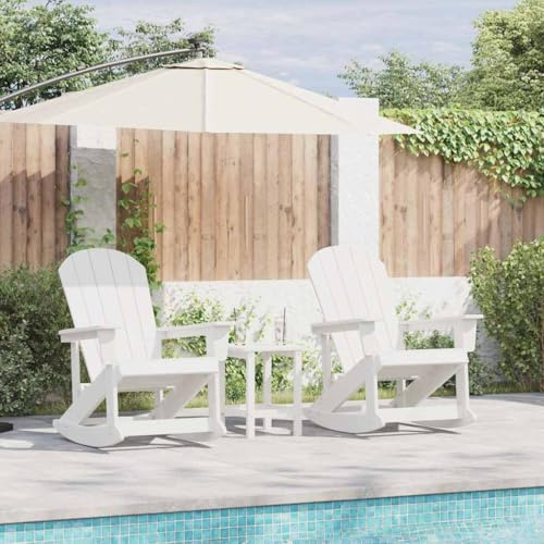 YuuSsea Garten Lounge Set Weiß HDPE, Schaukelstuhl mit Latten-Design, Terrassenmöbel für Balkon, Outdoor Seating, pflegeleicht