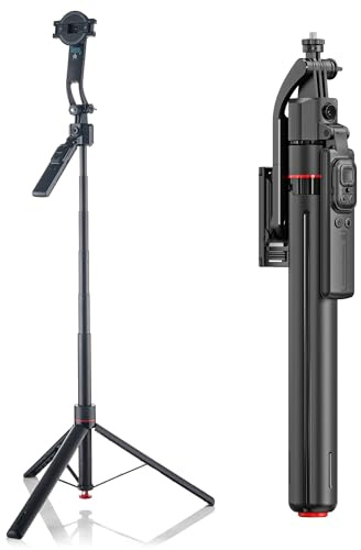 MOJOGEAR TS4 Selfie Stick Tracking Trípode con Auto-Open - 176 cm extensible - con mando a distancia Bluetooth y soporte para teléfono móvil - Trípode inteligente con seguimiento automático