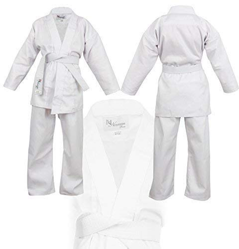 NORMAN Blanc pour Enfants Kimono de Karaté Ceinture Blanche Gratuite Enfants Kimono de Karaté - Blanc, 130cm