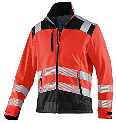 KÜBLER REFLECTIQ Softshell Jacke PSA 2 – Softshell Jacke mit Reflexstreifen und Stretch-Einsatz warnrot/schwarz Gr. 3XL