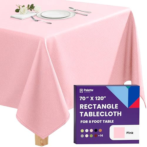 Gee Di Moda Rectangle Tablecloth - 70 x 120 Inch Pink Table Cloth for 6 or 8 Foot Rectangular Table - Heavy Duty Washable Fabric - for Buffet, Holiday, Dinner, Wedding & Baby Shower