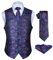 HISDERN hommes classique Paisley Floral jacquard gilet & cravate et gilet de poche gilet ensemble 4XL Bleu/Rose