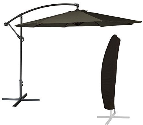 Happy Garden Parasol déporté OAHU rond 3,50m de diamètre gris avec manivelle. Parasol déporté inclinable et rabattable avec housse de protection.