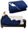 Electric Heated Throw Over Under Blanket Fleece Washable Polyester Warm Mattress (Navy)
