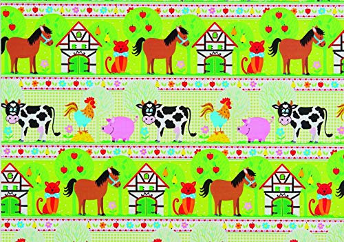 Premium Geschenkpapier Kinder- Bauernhof Tiere, Secare Rolle, Geschenkverpackung Größe 70cm x 250m