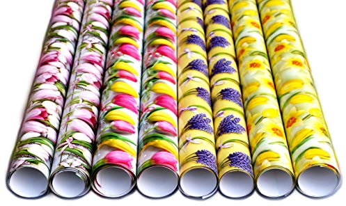 artwelten Home & Style 16 Rollen Blumen Frühlings Geschenkpapier je 1 m Rolle Geburtstag Ostern - Hochwertiges und edles Geschenkpapier Set mit Blumenmuster