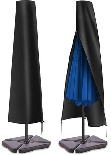 PATIO PLUS Funda para Parasol, Funda Sombrilla Jardin, 600D, Impermeable, Antipolvo, Resistente a los Rayos UV, 190x25x50cm, Negro