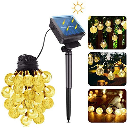 LooHome Solar-Lichterkette für den Außenbereich, 30 LEDs, Kristallkugeln, Außen-Lichterkette, warmweiß, wasserdicht, IP65, 8 Modi, Außendekoration für Garten, Balkon, Terrasse, Party