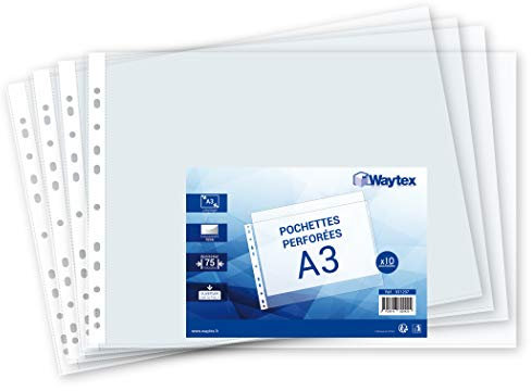 WAYTEX Mappe mit Lochung, A3, dick 7,5/100, 10 Stück (Öffnung oben)