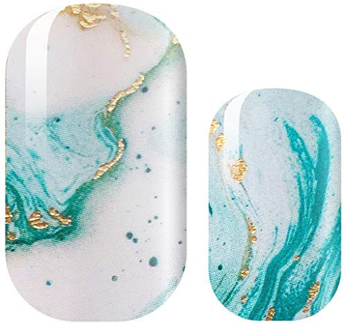 AVOA Beauty Nagelfolie - I Sea What You Did There, weiß, grün, blau, gold, türkis, abstraktes Marmor Nail Art Design, 16 dünne selbstklebende langanhaltende Nail Wraps