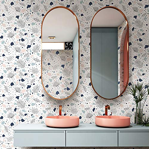 Autocollant auto-adhésif pour meubles/tables/panneaux effet terrazzo, papier peint/autocollant mural en vinyle pour chambre à coucher, couleur terrazzo blanc et bleu