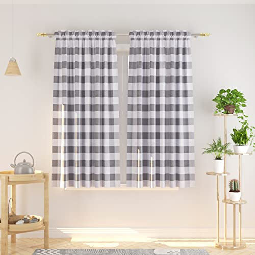 NATUS WEAVER, Baumwollvorhänge, Grau und Weiß, Büffelkaro, kariert, 160 cm lang, Wohnzimmer, Vorhänge, kariert, Küche, Schlafzimmer, Fensterbehandlungsset, 2 Paneele, Stangentasche