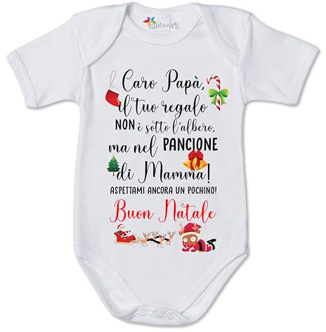 fashwork Body Papà PERSONALIZZABILE Natale neonato divertente Caro Papà il tuo regalo non è sotto l'albero, ma nel pancione di mamma - Christmas - Regalo Natale
