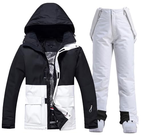 Damen Skijacken und Hosen Set Winddicht Wasserdicht Schneeanzug, Mountain + Khaki, X-Large