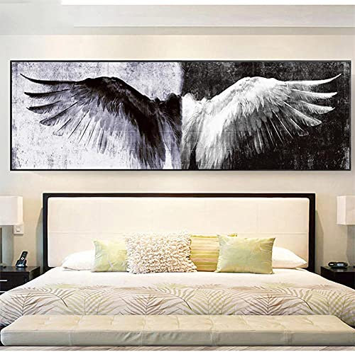 Diamond Painting Weiße schwarze Engelsflügel,5D Diamant Painting Bilder für Erwachsene Kinder,Diaments Painting groß Vollbohrer,DIY Diamond Painting Full Set,für Heimdekor Wand Kunsthandwerk 40x120cm