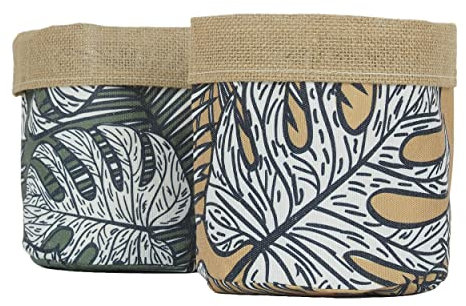 Ligne Déco - Cache-Pot Panier de Rangement - Lot de 2 - Décoratif - Élégant - Tendance Déco - Durable - Entretien Facile - Plante Artificielle Intérieur - Tissu et Jute - 18cm