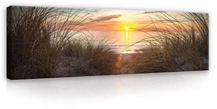 WallArena - Leinwand Bilder - Strand Meer Nordsee - 145x45 cm Leinwandbilder - Bild auf leinwand - Wandbild XXL groß Wandbilder für Wohnzimmer Schlafzimmer Wohnzimmerbilder Modern