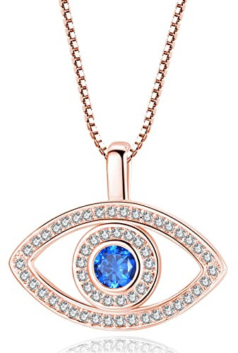 Yifnny Collana Malocchio, Protezione avec CZ Occhio Blu Collana Ciondolo Gioielli per Donna Oro Rosa Silver (Oro Rosa)