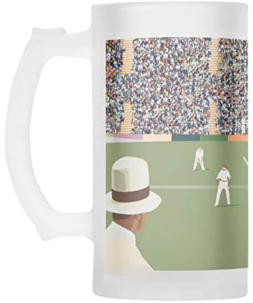 M & G Mustard & Gray Frosted Beer Stein 450ml Freezer Beer Glass, Frosted Glass Tankard for Ice Cold Drinks, Beer Mug for Lager, Ale, Stout (Cricket)