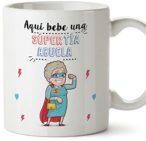 MUGFFINS Tazas para TÍA ABUELA - En Español - Super Familia - 11 oz / 330 ml - Regalo original y divertido