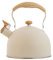 Bouilloire Sifflante, 2,5 Litres Bouilloire Théière Sifflante Bouilloire A Sifflet Théière En Acier Inoxydable, Bouilloire À Thé Avec Poignée En Bois, Pour Faire Du Café, Du Lait, Etc (Beige)