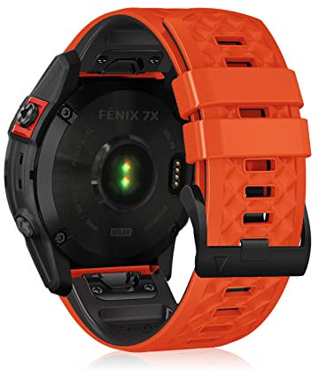 LanQii 26mm QuickFit Silikon Armband für Garmin Tactix 8 51mm/Enduro 3/2/1/Descent Mk3i/Mk2i/Mk2/Mk1, Ersatzarmband für Garmin Fenix 8 51mm/7X Pro Solar/7X/6X/6X Pro/5X/5X Puls - Orange+Schwarz