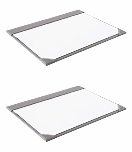 OSCO Faux Leather Demy Desk Mat 59 × 47 cm, Stain-Resistant Wipe-Clean Surface, Includes 10 Sheets 80 GSM White Paper, Soft Felt Underside for Desk Protection, 2 Pack, Grey
