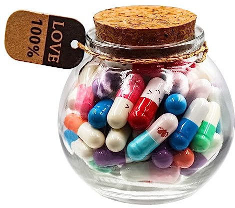 Prounion Capsule Lettres Message dans une Bouteille en Verre-50PCS, Mignon Bouteille Capsule Letters Message Happy Love Pills pour Ami/Petite Amie Anniversaire Anniversaire Saint Valentin