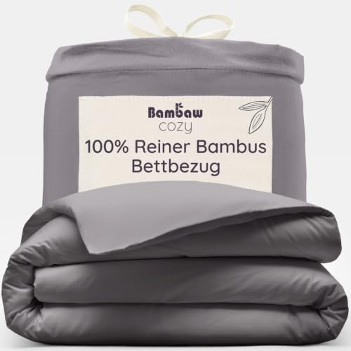 Bambaw Bettbezug 155x220 Bambus, nachhaltige 100% Bambus Bettwäsche, Bettbezug kühlend Sommer, hautfreundliche Anti Milben Allergiker-Bettwäsche (Dunkelgrau)