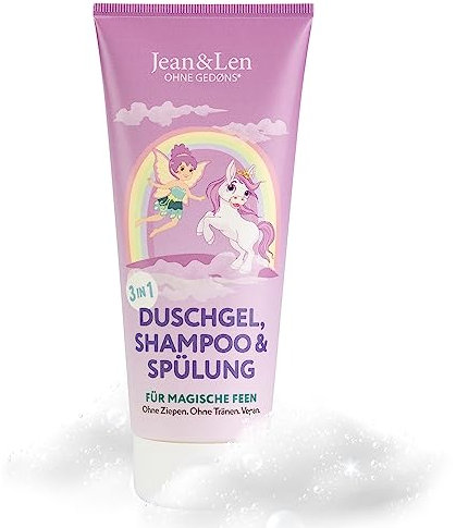 Jean et Len Gel Douche/Shampoing/Après-shampoing 3 En 1, Pour Enfants/Fées, Pour Une Peau De Velours Et Des Cheveux Souples Sans Noeuds, Ne Pique Pas Les Yeux, Parfum Doux, Végane, 200 ml
