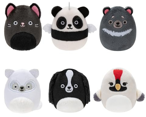 Squishville by Original Squishmallows Black and White Squad Plush - Six 2-Inch Squishmallows Plush Including Tajo, Kayce, Bambalina, Landi, Nathaniel, and Basma - Toys for Kids
