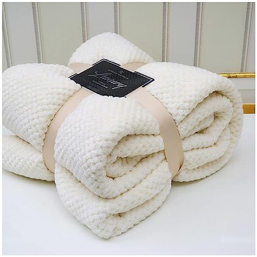 VELVETIO Luxury Waffle Fleece Popcorn Throw, Extra Large Thermal Warm Honeycomb Blanket, Soft & Cosy 100% Polyester Snuggle Sofa Bed Throws, 150 x 200cm, Cream