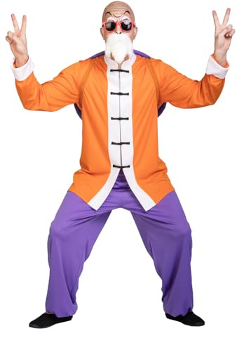 Funidelia Costume Ufficiale di Maestro Roshi - Dragon Ball per uomo, Pantaloni, giacca, zaino, baffi con barba, occhiali e calvizie - Tenuta per adulti per feste, Carnevale e Halloween
