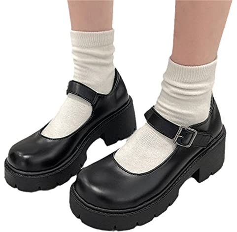 Scarpe Mary Jane con plateau da donna Scarpe con tacco alto con plateau gotico Scarpe con décolleté da donna Scarpe con punta tonda Scarpe verniciata Scarpe da principessa Lolita dolci